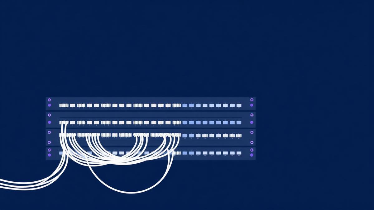Ilustração de patch panel com cabeamento estruturado organizado